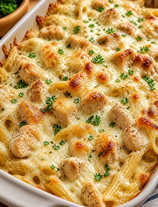 Chicken Alfredo Pasta Bake with Creamy, Cheesy Perfection