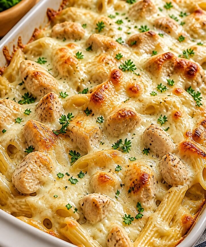 Chicken Alfredo Pasta Bake with Creamy, Cheesy Perfection